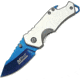 Mtech Evolution Bottle Opener A/O Folding Knife, 3.75in Closed, 2.5in Blue Ticn Coated 8Cr13Mov SS Blade, Mirror SS Handle, Thumb Stud, Pocket Clip, Integrated Bottle Opener, MTE-A005-BLS