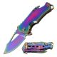 Mtech Folding Knife, Stainless Steel Blade 2.25in, Rainbow Titanium Stainless Steel Handle, MT-A882SRB