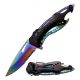 Mtech Folding Blade, 3.25in, Stainless Steel Blade, Black And Rainbow Titanium Coated Aluminum Handle, MT-705RB