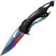 Mtech Drop Point Spring Assisted Knife w/Bottle Opener, 3.5 in, 3Cr13 Stainless Steel Stainless Steel, Serrated, Rainbow, MT-A705RB