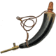 Pakistan Powder Horn Brass Tap, 15in Overall, 11in Powder Horn Length, Brass Tap, Leather Strap, Black, 230961