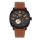 Reign Napoleon Automatic Semi-Skeleton Leather-Band Watch, Black/Brown, One Size, REIRN5805