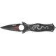 Tac Force Dragon Linerlock Fold Knife, black coated HC SS dagger style blade, Gray dragon cutout TF707GY