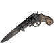 Tac Force Speed Revolver Fold Knife, A/O black 440 SS blade, Black Alum. Revolver handles w/ black and gray woo TF760BGY