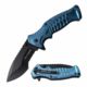 TAC Force TF-993BL Spring Assisted Knife, 3.5in, 3CR13 Stainless Steel, Recurved, Half-Serrated, Black Blade, Aluminum Handle, Blue, TF-993BL