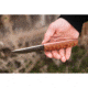 TOPS Knives Tanimboca Puukko Knife, 7.75in Overall, 3.5in Tumbled Finish 1095Hc Steel Blade, Tan Canvas Micarta Handle, Rocky Mountain Tread Handle, Brown Leather Sheath, TPUK-01-RMT