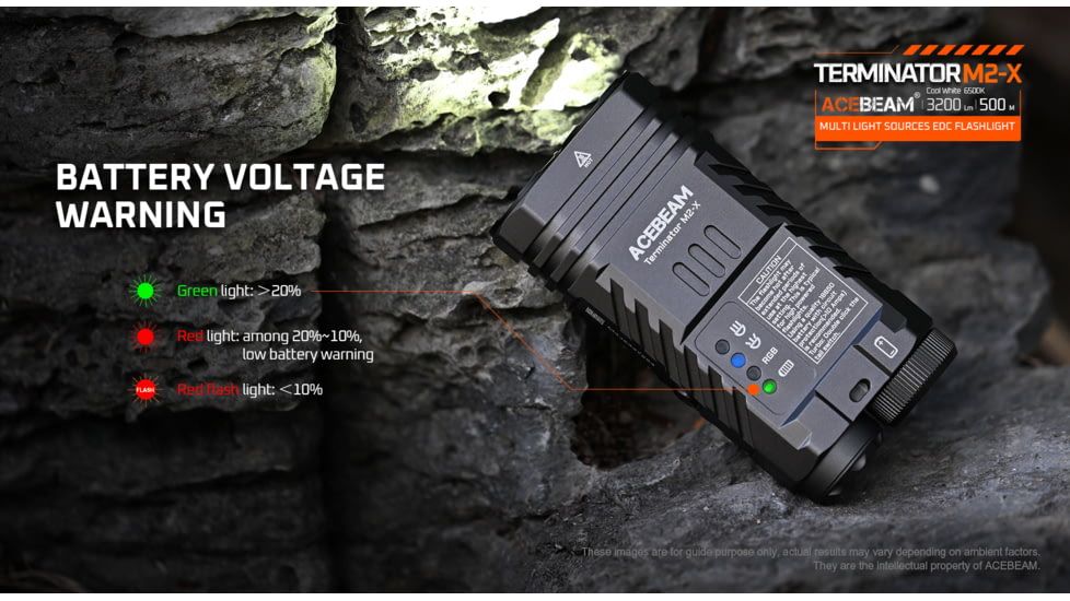Acebeam EDC Terminator M2-X Flashlights, Li-Ion Battery, 3200 Lumens w/RGB, Grey, M2-X