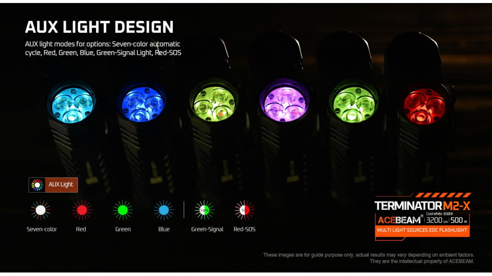 Acebeam EDC Terminator M2-X Flashlights, Li-Ion Battery, 3200 Lumens w/RGB, Grey, M2-X