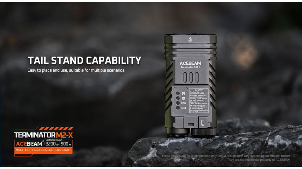 Acebeam EDC Terminator M2-X Flashlights, Li-Ion Battery, 3200 Lumens w/RGB, Grey, M2-X