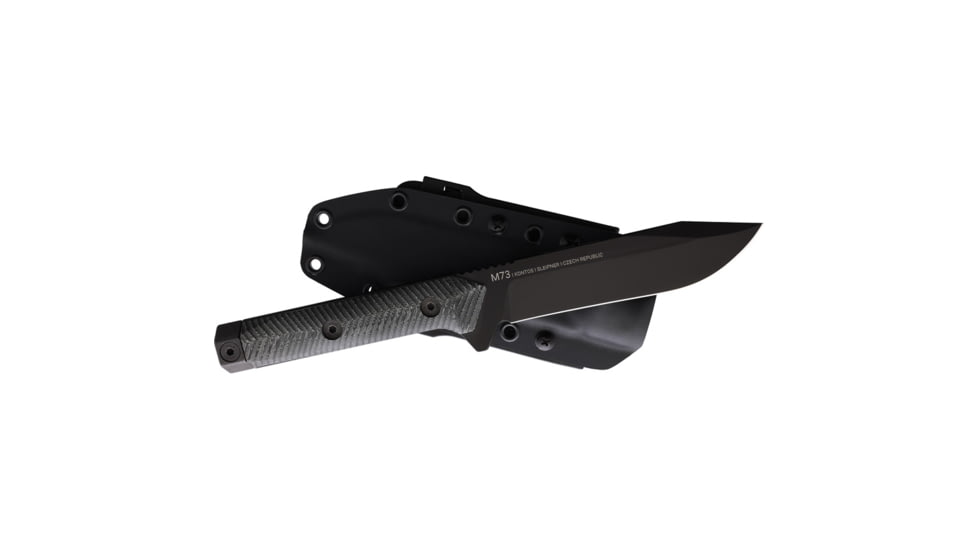 Acta Non Verba Knives M73 Kontos Fixed Blade Knife, 5.25 in, Sleipner Tool Steel Black Cerakote, Drop Point Blade, Black Sculpted Micarta Handle, ANVM73002