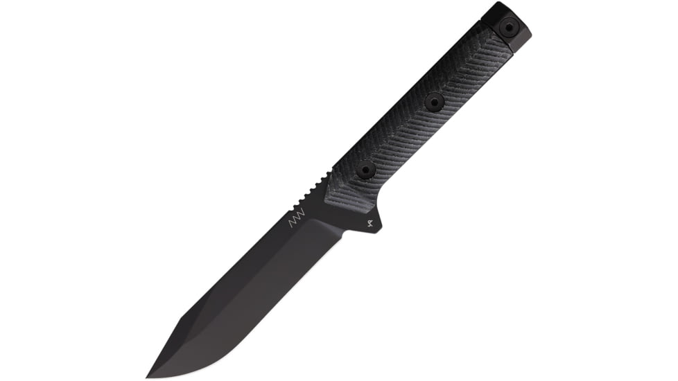 Acta Non Verba Knives M73 Kontos Fixed Blade Knife, 5.25 in, Sleipner Tool Steel Black Cerakote, Drop Point Blade, Black Sculpted Micarta Handle, ANVM73002
