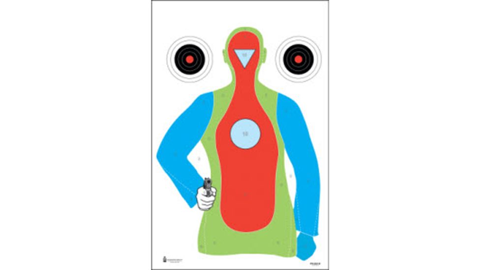 Action Target B-21E High Visibility Fluorescent Silhouette w/Handgun Indoor Target 100 Per Case, Black/Orange/Blue/Green, 23in x 35in, PR-B21E-100