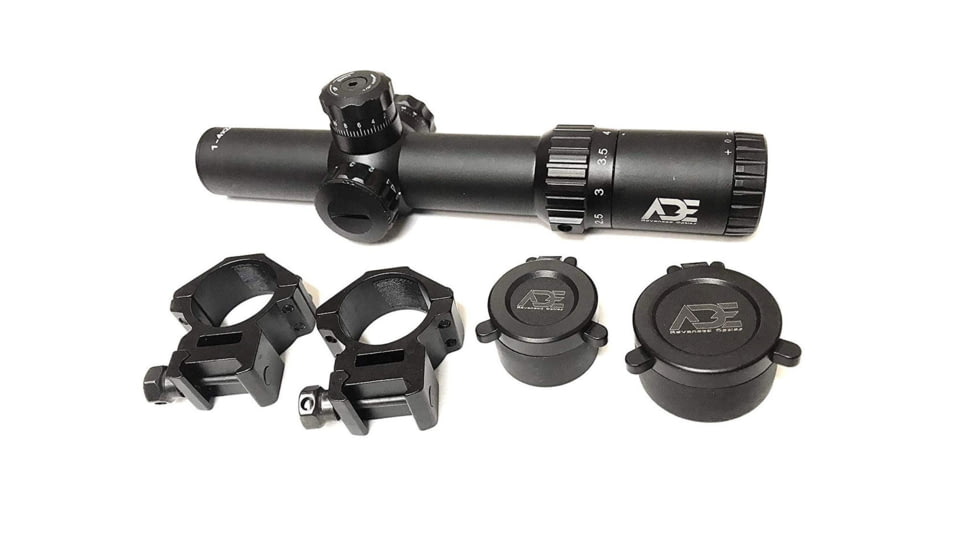 ADE Advanced Optics 1-4x24mm Riflescope, SFP, Illuminated Mil Dot Reticle, Matte, Black, Gen2 1-4x24