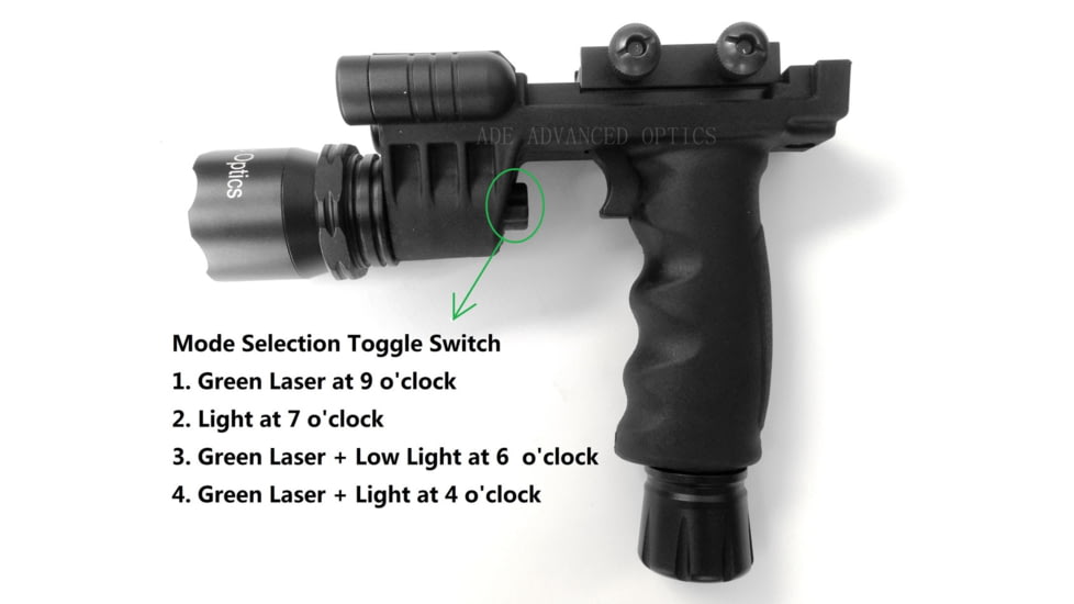 ADE Advanced Optics HG03 Rifle Vertical Foregrip Grip Flashlight/Green Laser Combo Sight, Black, HG03