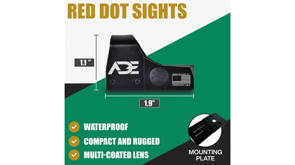 ADE Advanced Optics RD3-009 Motion Awake 1x Reflex Red Dot Sight w/Ruger Security 9 Mount Plate