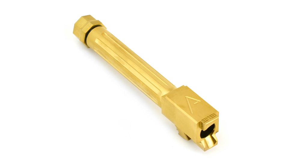 Agency Arms Mid Line Match Grade Drop-In Barrel, Threaded/Fluted, Glock 19 Gen5, Gold, Titanium Nitride, MLG19G5T/FTiN