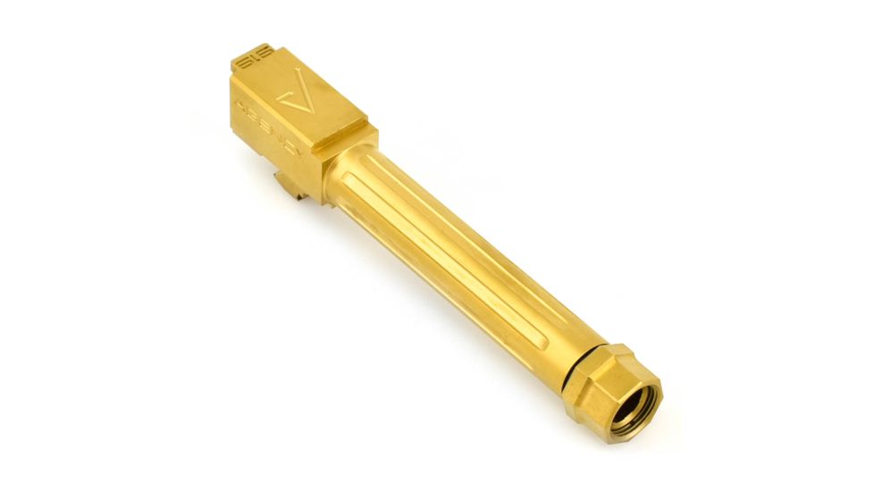 Agency Arms Mid Line Match Grade Drop-In Barrel, Threaded/Fluted, Glock 19 Gen5, Gold, Titanium Nitride, MLG19G5T/FTiN