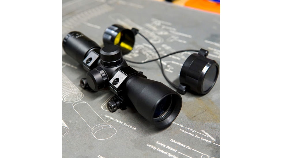 AIM Sports Inc 4X32mm Compact Rifle Scope w/ Rings, Mil-Dot Reticle