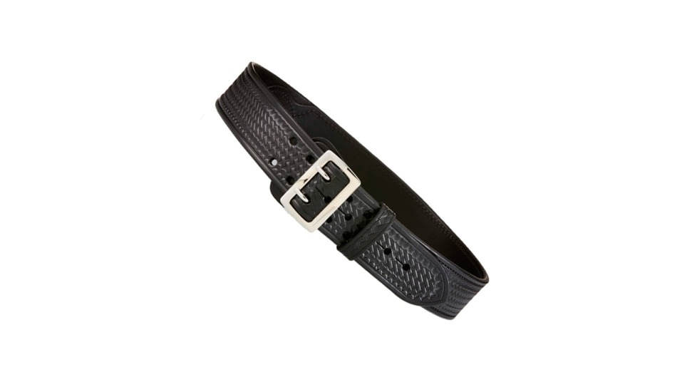 Aker Leather Model B03 2.25inch Half Leather Lined Sam Browne Belts, Chrome Buckle, 32 in, Basketweave, Black, B03-BW-32-CH