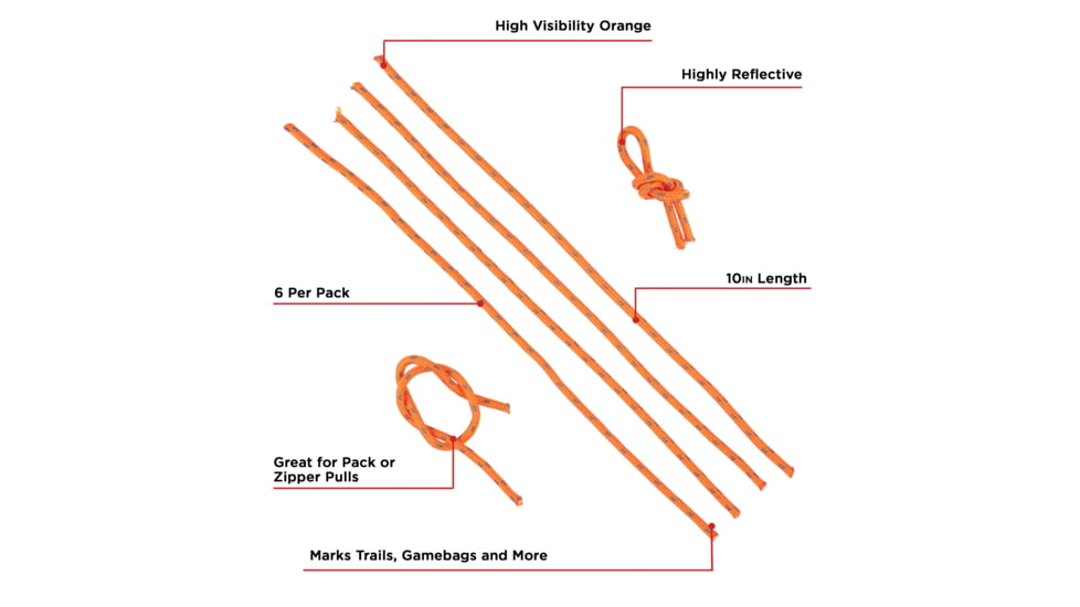 Allen 10 inch Highly Reflective Flagging Cords, 10in, Orange, 6 Pack, 456
