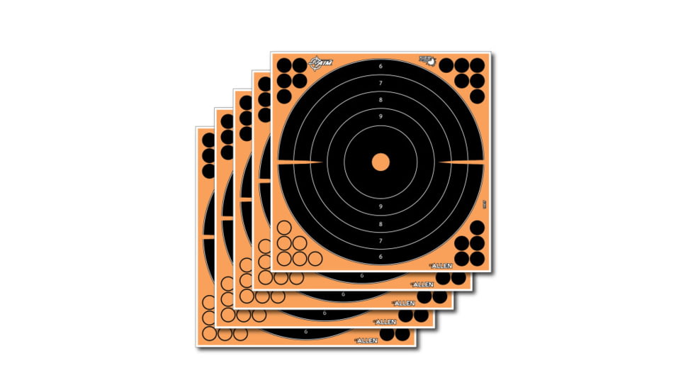 Allen EZ-Aim Adhesive Splash Bullseye Target, 5 Per Pack, Orange, 12x12in, 15317