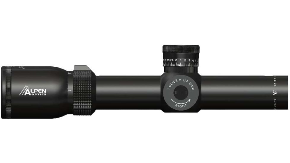Alpen Apex 1-6x24 mm Rifle Scope, 30 mm Tube, 1/4 MOA, FFP, Matte Black, Compact, 4010