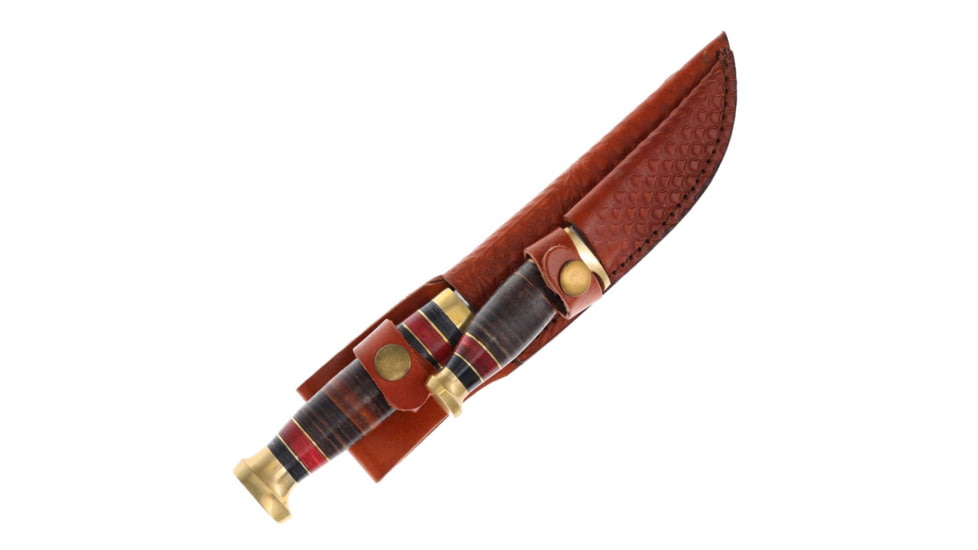 American Hunter 5.25in/3.5in Twin Hunter Set, Satin SS Blades, 10in Skinner w/ 5.25in Blade, 7in Skinner w/ 3.5in Blade, Stacked Leather/Pakkawood Handle, Leather Sheath, AH028