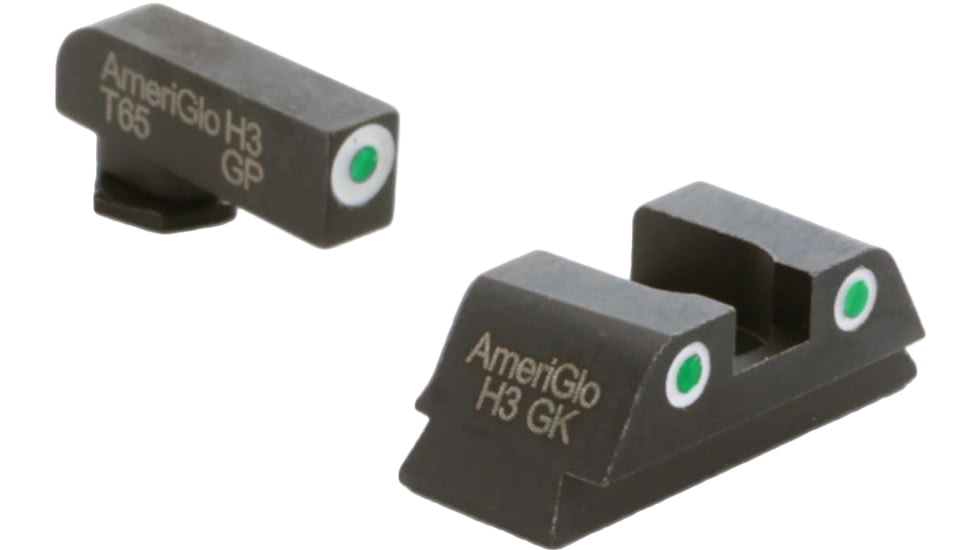 AmeriGlo Classic Tritium Sight Set for Glock, Model 42/43/43X/48, Tritium Green, Black, GL430