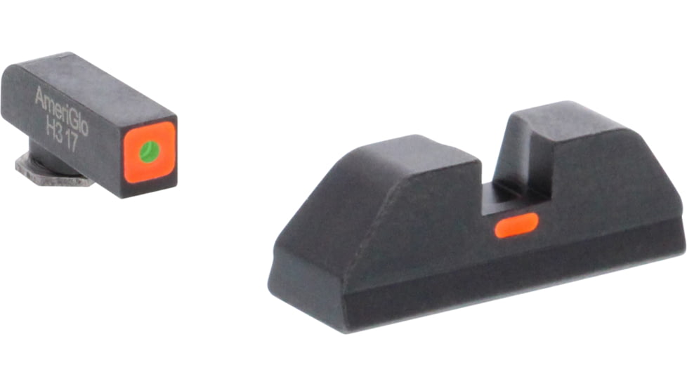 AmeriGlo Glock Gen 5 Cap Tritium Pistol Sight Sets, Green Tritium Lamp Orange Square Outline FRONT, Orange Line non Tritium REAR, GL-5616