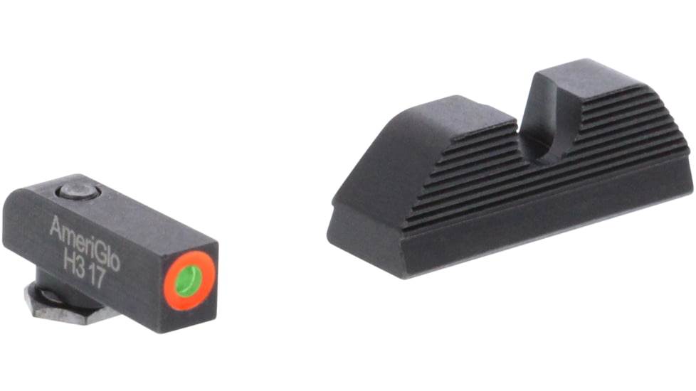 AmeriGlo Green Tritium Lamp, Orange Outline FRONT, Black Serrated U notch REAR, All Gen, 20,21,29,30,31,32,36,40,41, GL-355
