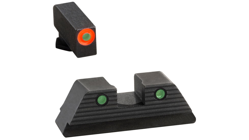 AmeriGlo Green Tritium Lamp, Orange Outline FRONT, Green Tritium Lamp, Black Outline Serrated SQ REAR, Height .200, Width .140, GL-818