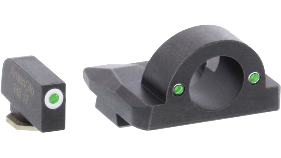 AmeriGlo Pistol Tritium Night Sights, Glock 17,19,22,23,24,26,27,33,34,35,37,38,39, Ghost Ring Green Front, Green Rear, GL-125