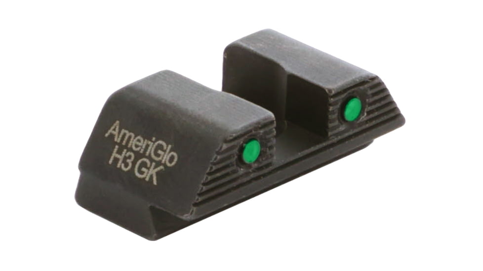 AmeriGlo Tritium Rear Sights for Glock 42/43/43X/48 w/Green Tritium 2 Dot Black Outlines .256in H .165 Sq Notch, Trooper MOS fit, GL-895R