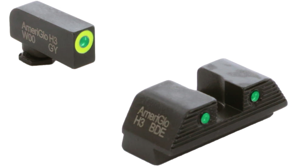 AmeriGlo Trooper Sets for Walther PDP w/Green Tritium LumiGreen Outline Front/ Green Tritium Black Outline Rear, WA-819