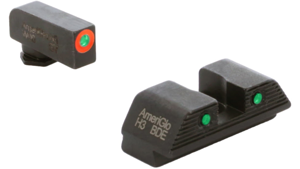 AmeriGlo Trooper Sets for Walther PDP w/Green Tritium Orange Outline Front/ Green Tritium Black Outline Rear, WA-816