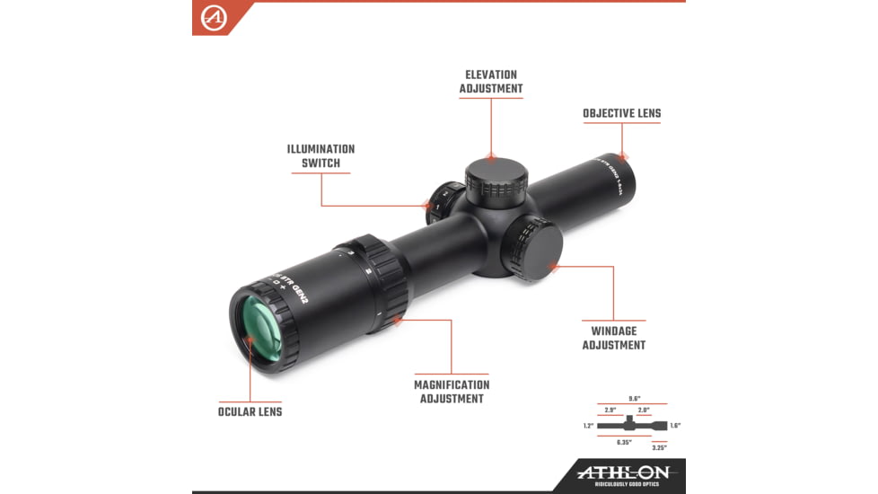Athlon Optics Argos BTR Gen II Rifle Scope, 1-8x24mm, 30mm Tube, SFP, ATSR5 SFP IR MOA Reticle, 6061-T6, Matte, Black, 214072