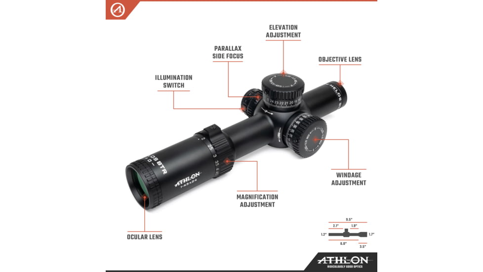 Athlon Optics Helos BTR 1-4.5x24mm ATSR3 Rifle Scope, 30mm, Second Focal Plane, IRMOA Reticle, Black, 214101