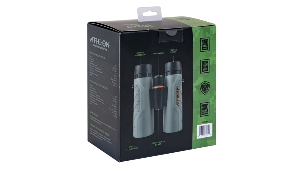 Athlon Optics Neos G2 HD 10x42 Roof Prism Binocular, Rubber Armored, Gray, 116009