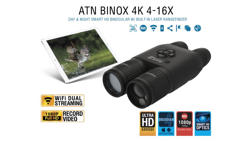 ATN BinoX 4K 4-16x40mm Smart Day/Night Rangefinder Binocular, Matte, Black, DGBNBN4KLRF