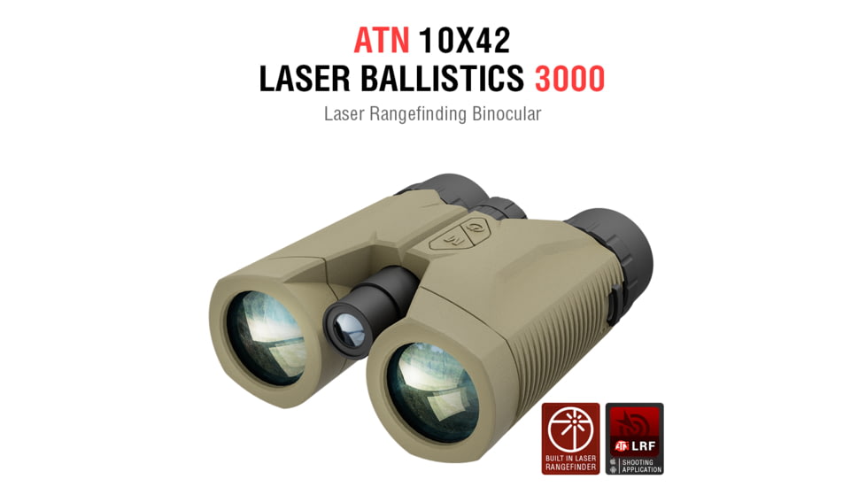 ATN LRF 3000 10x42mm Roof Ballistics Laser Rangefinding Binocular, Army Brown, BN1042LRF3k