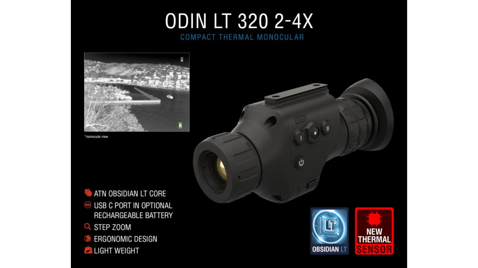 ATN ODIN LT 320 2-4X Compact Thermal Monocular, Black, TIMNODN319X