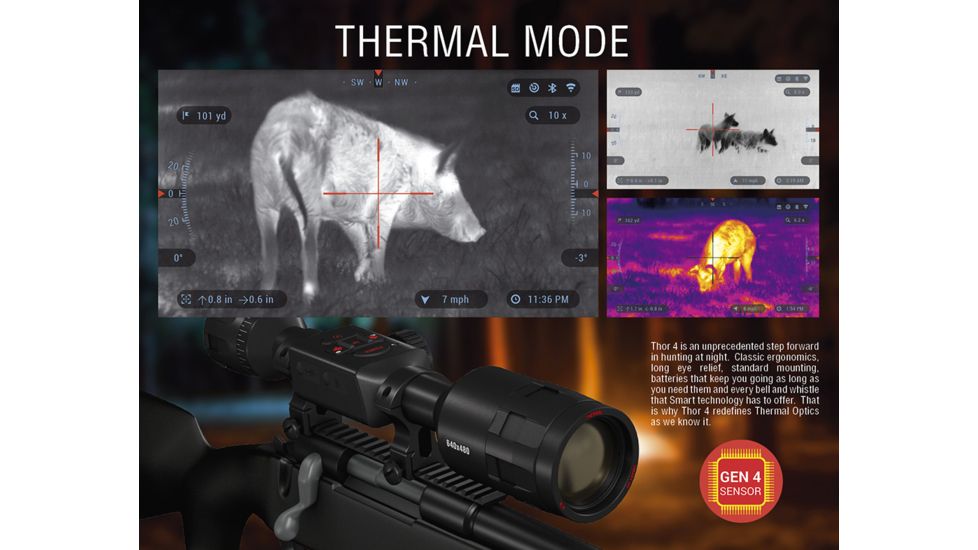 ATN ThOR 4 Thermal Smart HD Rifle Scope, 1.25-5x19mm, 30mm Tube, Black, TIWST4381A