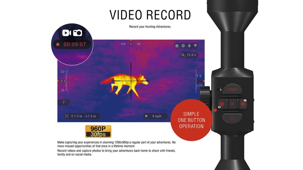 ATN ThOR 4 Thermal Smart HD Rifle Scope, 1.25-5x19mm, 30mm Tube, Black, TIWST4381A
