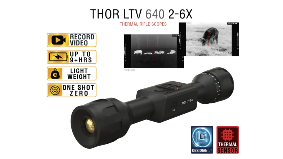 ATN Thor LTV 2-6x Thermal Imaging Rifle Scopes Gen 5, 640x480 w/ Video Recording, Black, TIWSTLTV625X