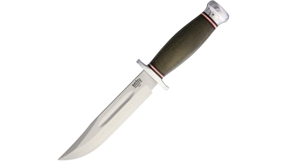 Bark River Boone II Fixed Blade Knife, Boone Ii, 10.5in Overall, 6in Satin A2 Tool Steel Clip Point Blade, Green Canvas Micarta Handle, Brown Leather, 08-211MGC