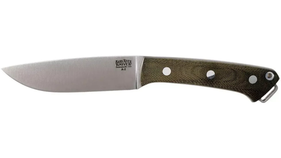 Bark River Fox River Fixed Blade Knife, 4in, A2 Tool Steel, Drop Point Blade, Satin, Green Canvas Micarta Handle, 01-113MGC
