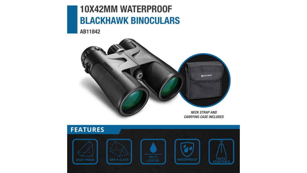 Barska 10x42 WP Blackhawk,Bak-4,Green Lens, Clam AB11843