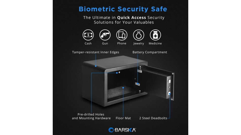 Barska Compact Biometric Gun Safe, Black, 12x8x7.75in w/ Motorized Lock AX11620
