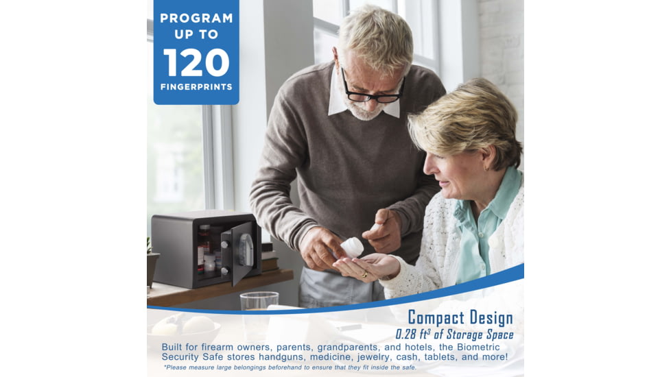 Barska Compact Biometric Gun Safe, Black, 12x8x7.75in w/ Motorized Lock AX11620