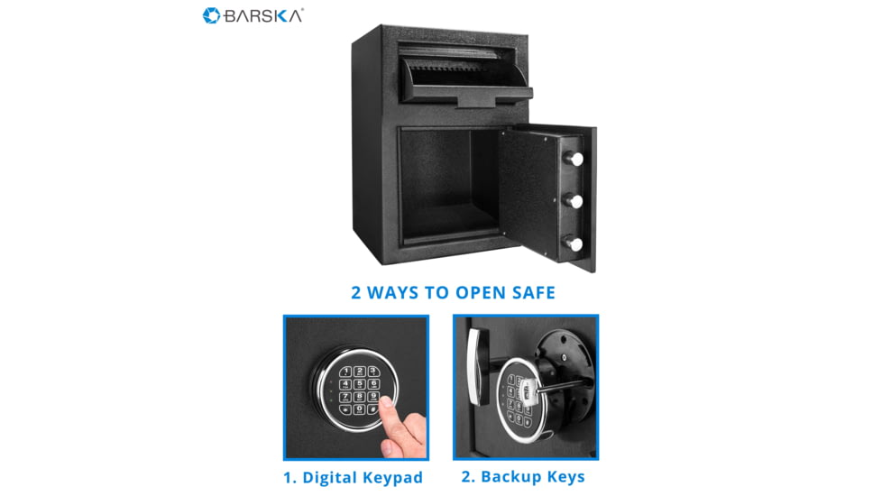 Barska DX-200 Standard Depository Keypad Safe, Anti-Fishing Baffles, Solid Steel, Black, Outer Dimensions - 14 x 14 x 20 in AX12588